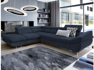 Rohová sedacia súprava Fabio, tmavo modrá látka, ľavý roh