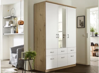 Šatníková skriňa so zrkadlom Bremen, 136 cm, dub artisan/biela