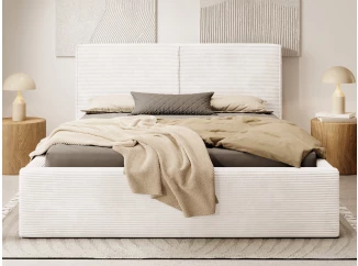 Posteľ Inez 180x200 cm, smotanovo biela štruktúrovaná látka