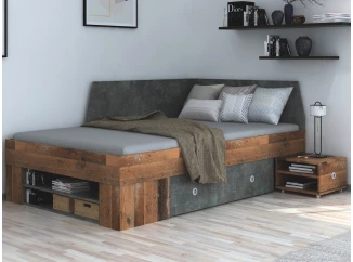 Úložná posteľ Junior 120x200 cm, vintage optika dreva/tmavý betón