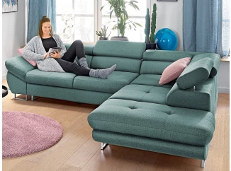 Rohová sedacia súprava Fabio, modro-zelená aqua látka, pravý roh