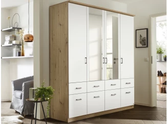 Šatníková skriňa so zrkadlami Bremen, 181 cm, dub artisan/biela