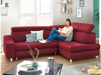Rohová sedacia súprava Brico, šípkovo červená látka, pravý roh