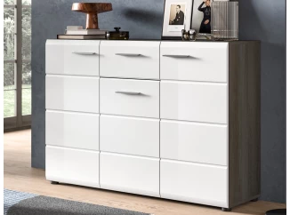 Komoda so zásuvkou Salsa, 120 cm, sivý dub/biely lesk