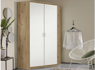 Rohová šatníková skriňa Bremen, dub artisan/biela