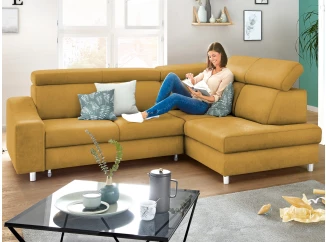 Rohová sedacia súprava Brico, žltá karí látka, pravý roh