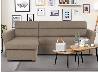 Rohová sedacia sú prava Livia, svetlo hnedá látka,ľavý roh