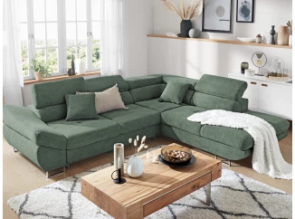 Rohová sedacia súprava Fabio, šedo-zelená látka, pravý roh