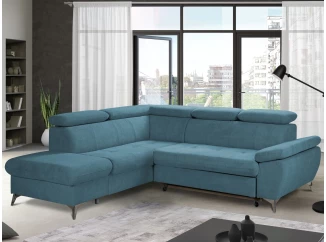 Rohová sedacia súprava Gisele, modrá látka, ľavý roh