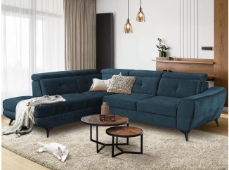 Rohová sedacia súprava Sergio, námornícka modrá látka, ľavý roh