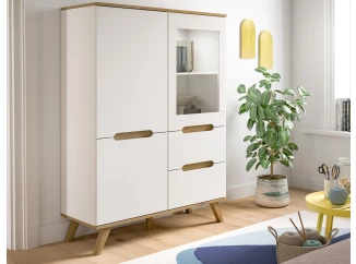 Skrinka s prosklením Scandi, biela/dub nox