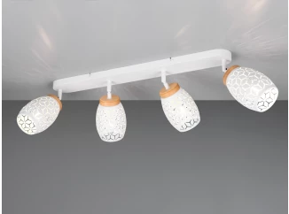 Stropné osvetlenie Bidar, biely kov/drevo, 4 svietidlá