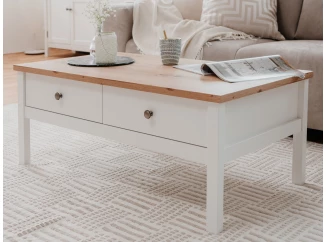 Konferenčný stolík so zásuvkami Bergen, biela/dub artisan