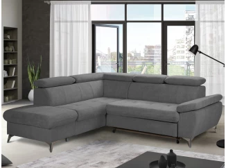 Rohová sedacia súprava Gisele, stredne šedá látka, ľavý roh