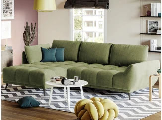 Rohová sedacia súprava Allegra, trávovo zelená látka, ľavý roh