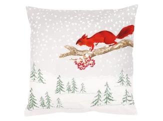 Vianočná obliečka na vankúš Zasnežená krajina s veveričkou, 45x45 cm