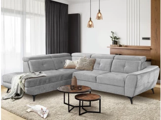 Rohová sedacia súprava Sergio, svetlo šedá látka, ľavý roh