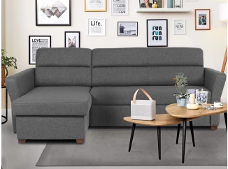 Rohová sedacia súprava Livia, tmavo šedá látka, ľaý roh