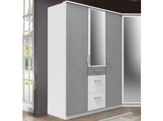 Šatníková skriňa so zrkadlom Click, 135 cm, biela/šedý betón