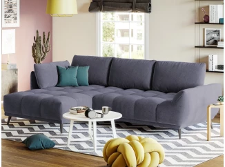 Rohová sedacia súprava Allegra, hlbinná modrá látka, ľavý roh