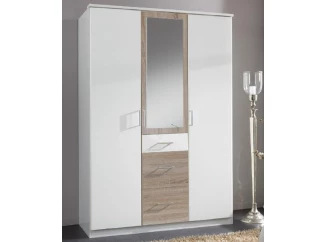 Šatníková skriňa so zrkadlom Click, 135 cm, biela/dub sonoma