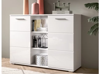 Skrinka s priehradkami Prego, 110 cm, biely lesk