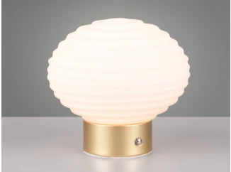 LED stolná lampa nabíjacia Earl 14 cm, biele sklo