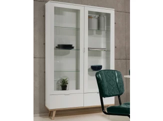 Vysoká vitrína Göteborg, biela / dub sonoma