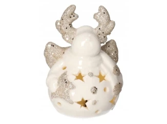 Vianočná dekorácia Sobík LED, biely porcelán