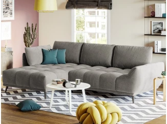 Rohová sedacia súprava Allegra, stredne šedá látka, ľavý roh