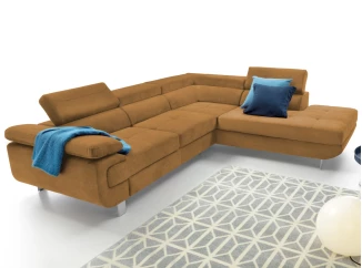 Rohová sedacia súprava Lotos,horčicovo žltá látka, pravý roh