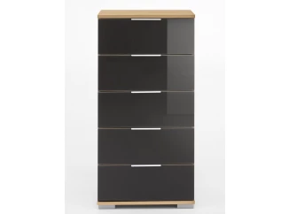 Skrinka s 5 zásuvkami Easy Plus, 49 cm, doskový dub / sivé sklo