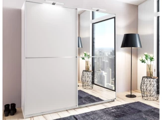 Šatníková skriňa so zrkadlom Baden, 179 cm, biela