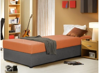 Posteľ Ormea 88x202 cm, šedá/oranžová látka