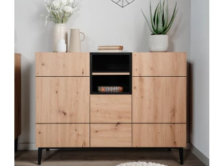 Skrinka 3-dverová Nola, dub artisan/čierna