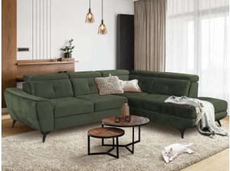 Rohová sedacia súprava Sergio, mechově zelená látka, pravý roh