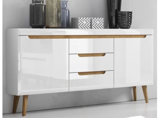 Široká komoda Nordi, dub riviéra/biela lesk