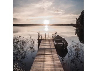 Obraz na plátne Mólo a loďka, 35x35 cm