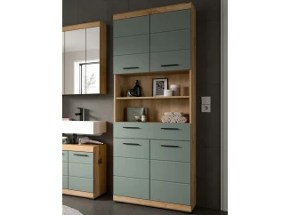 Vysoká skrinka s priehradkami Scout, dub artisan/šalviovo zelená