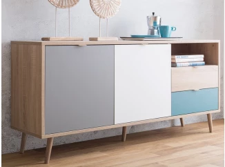 Široká komoda Cuba, dub/biela/šedá/petrolejová