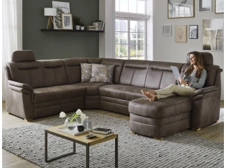 Sedacia súprava PP-HS19148, tvar, U, hnedá látka, s funkciami