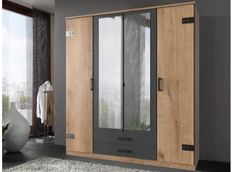 Šatníková skriňa so zrkadlami Cork, 180 cm, doskový dub/grafit