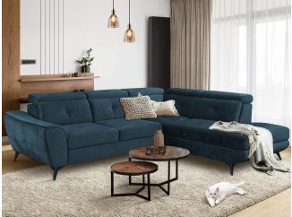 Rohová sedacia súprava Sergio, námornícka modrá látka, pravý roh
