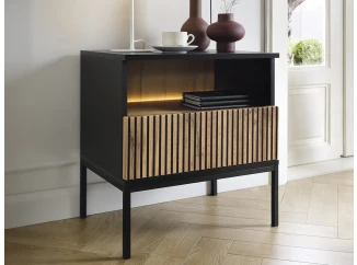 Nočný stolík Sento, čierna/dub wotan, s osvetlením