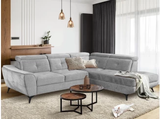 Rohová sedacia súprava Sergio, svetlo šedá látka, pravý roh