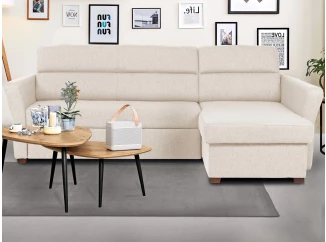 Rohová sedacia súprava Livia, svetlo béžová látka, pravý roh