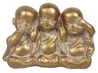 Dekoračná soška Traja Budhovia 13 cm, zlatá