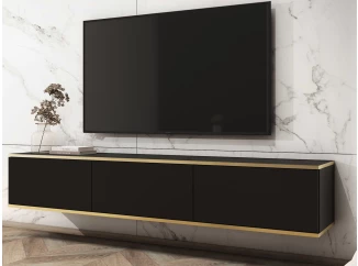 Závesná TV skrinka Orfeo, 175 cm, čierna / zlatá