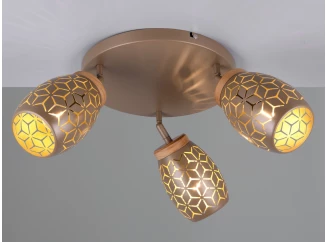 Stropné osvetlenie Bidar, medený kov/drevo, 3 svietidlá