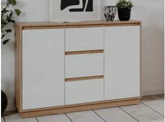 Komoda so šuplíkmi Dallas, 117 cm, dub artisan/lesklá biela